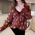 Jacquard Cardigan Red - One Size