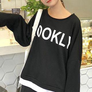 Set: Lettering Sweatshirt + Crop Straight Fit Pants Set - As Shown In Figure - One Size