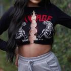 Long-sleeve Crop Print Top