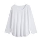 Long Sleeve Round Neck Plain T-shirt White - One Size