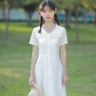 Short-sleeve Wide-collar Chiffon A-line Midi Dress