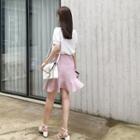 Zip-side Ruffle-hem Miniskirt Light Pink - One Size