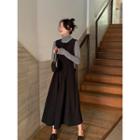 Sleeveless Midi A-line Pinafore Dress Black - One Size
