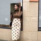 Dotted Knitted H-line Midi Skirt