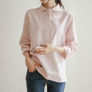 Peter Pan-collar Half-placket Stripe Shirt