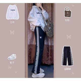 Lettering Hoodie / Striped Straight Leg Pants