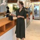 Long Chiffon Shirtdress With Sash