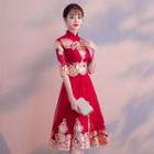 Elbow-sleeve Traditional Chinese Short Prom Dress