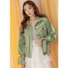 Funnel-neck Buttoned Blouson Military Jacket