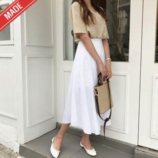 Linen Blend V-neck Puff-sleeve Top