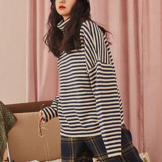 Turtleneck Striped Sweater Stripes - Navy Blue - M