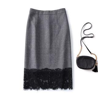 Lace Panel Midi Pencil Skirt