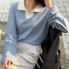 Plus Size Contrast-collar Knit Top