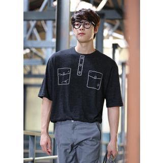 Short-sleeve Printed Henley