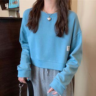 Long-sleeve Plain Label Tag Cropped Sweatshirt