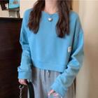 Long-sleeve Plain Label Tag Cropped Sweatshirt