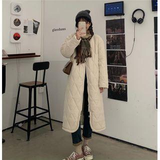 Zip Quilted Coat Beige - One Size