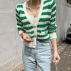 V-neck Button-detail Stripe Cardigan