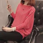 3/4-batwing-sleeve Striped Knit Top