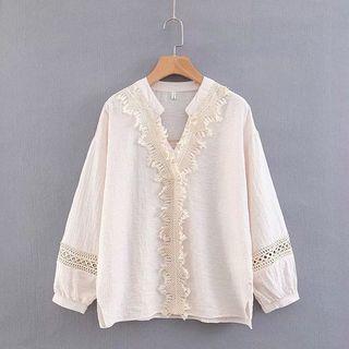 Crochet Trim Blouse Light Pink - One Size