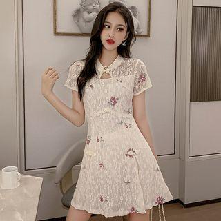 Set: Lace Short-sleeve Mini A-line Dress + Shorts