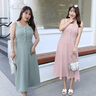 Sleeveless Checked Midi A-line Dress