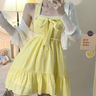 Halter Neck Mini A-line Dress / Cardigan