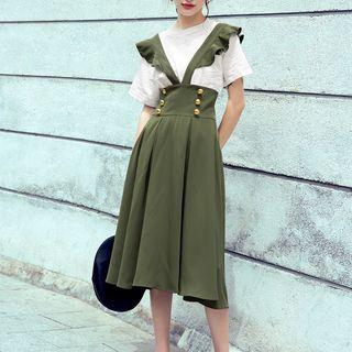 Flounced Midi Suspender Skirt