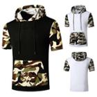 Short-sleeve Camouflage Panel Hooded T-shirt