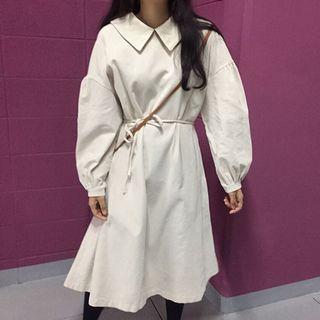 Balloon-sleeve Midi Collar Dress Milky White - One Size