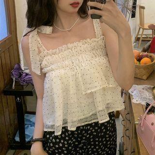 Sleeveless Dotted Top Dot - White - One Size
