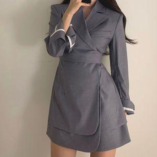 V-neck Long-sleeve Blazer A-line Dress