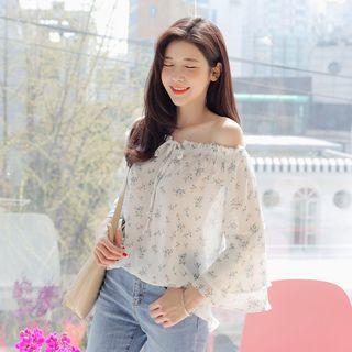 Off-shoulder Floral-pattern Blouse
