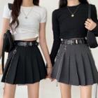 Set: Pleated Mini A-line Skirt + Chained Belt