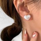 Heart Faux Pearl Earring Type A - 1 Pair - White - One Size