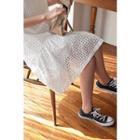Sleeveless Ruffle-hem Eyelet-lace Dress