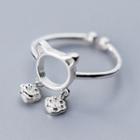 925 Sterling Silver Cat & Paw Open Ring S925 Silver - As Shown In Figure - One Size