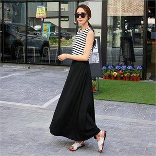 Set: Sleeveless Striped Top + Maxi Skirt