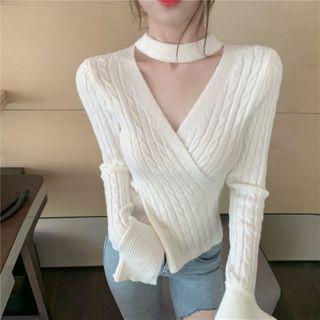 Choker Crisscross Cable Knit Top