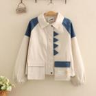 Cat Embroidered Color Block Jacket