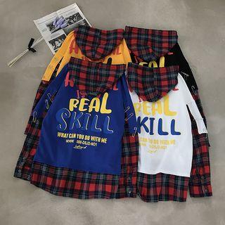 Plaid Panel Letter Hoodie