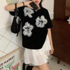 Flower Accent T-shirt / Layered Mini A-line Skirt