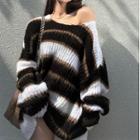Striped Knit Sweater White&black&yellow - One Size