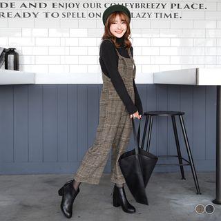 Woolen Plaid Crop Jumper Pants