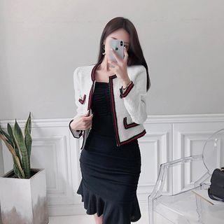 Round Neck Contrast-trim Jacket