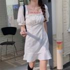 Square-neck Ruffle Short-sleeve Dress