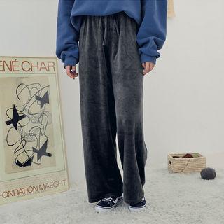 Drawcord Wide-leg Velvet Pants