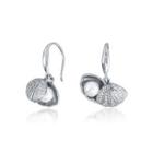 925 Sterling Silver Simple Shell Pearl Earrings With Austrian Element Crystal Silver - One Size