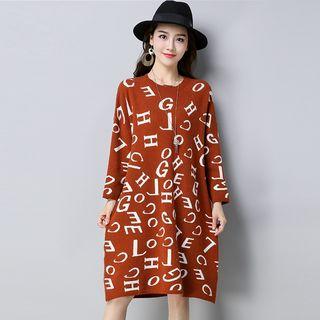 Lettering Long-sleeve Knitted Dress