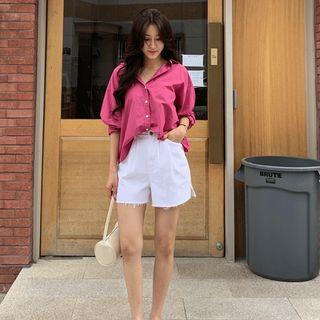 Pintuck-trim Fray-hem Shorts